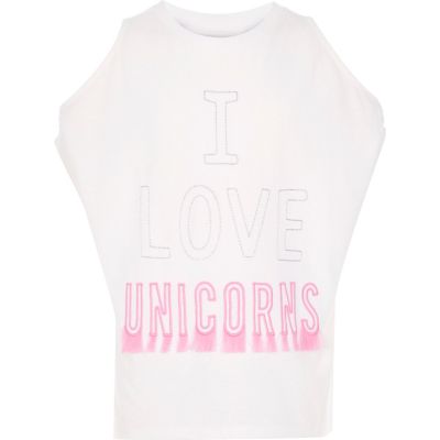 Girls cream unicorn print top